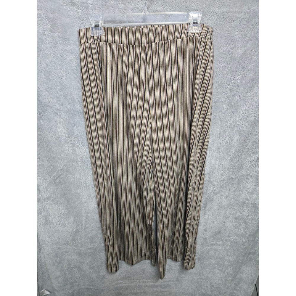 Pull&Bear Womens Large Multi Color Striped Wide Leg Elastic Waist Crop Pants